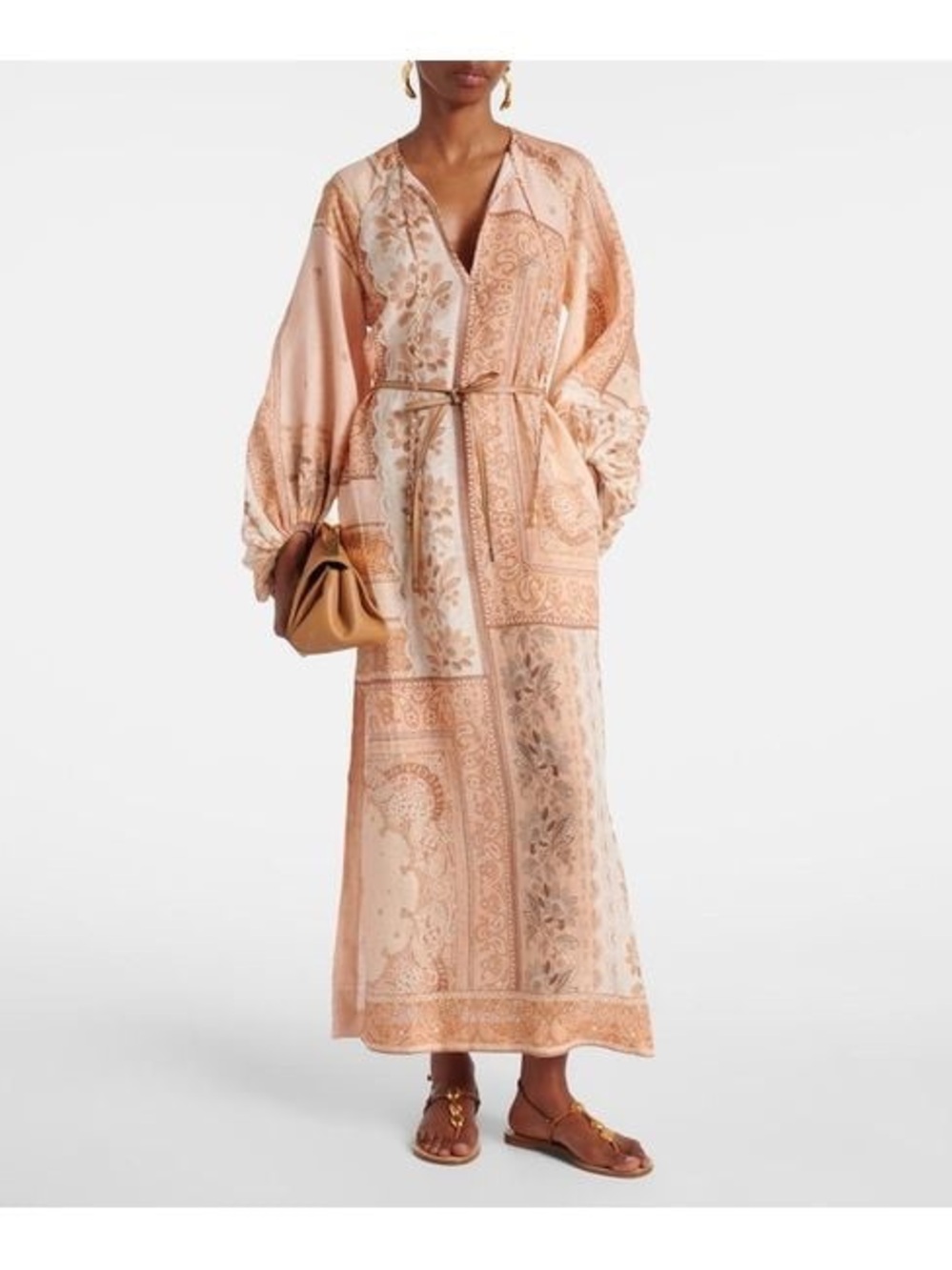 Zimmermann Peach Patchwork-Print Maxi Dress with Tie Waist